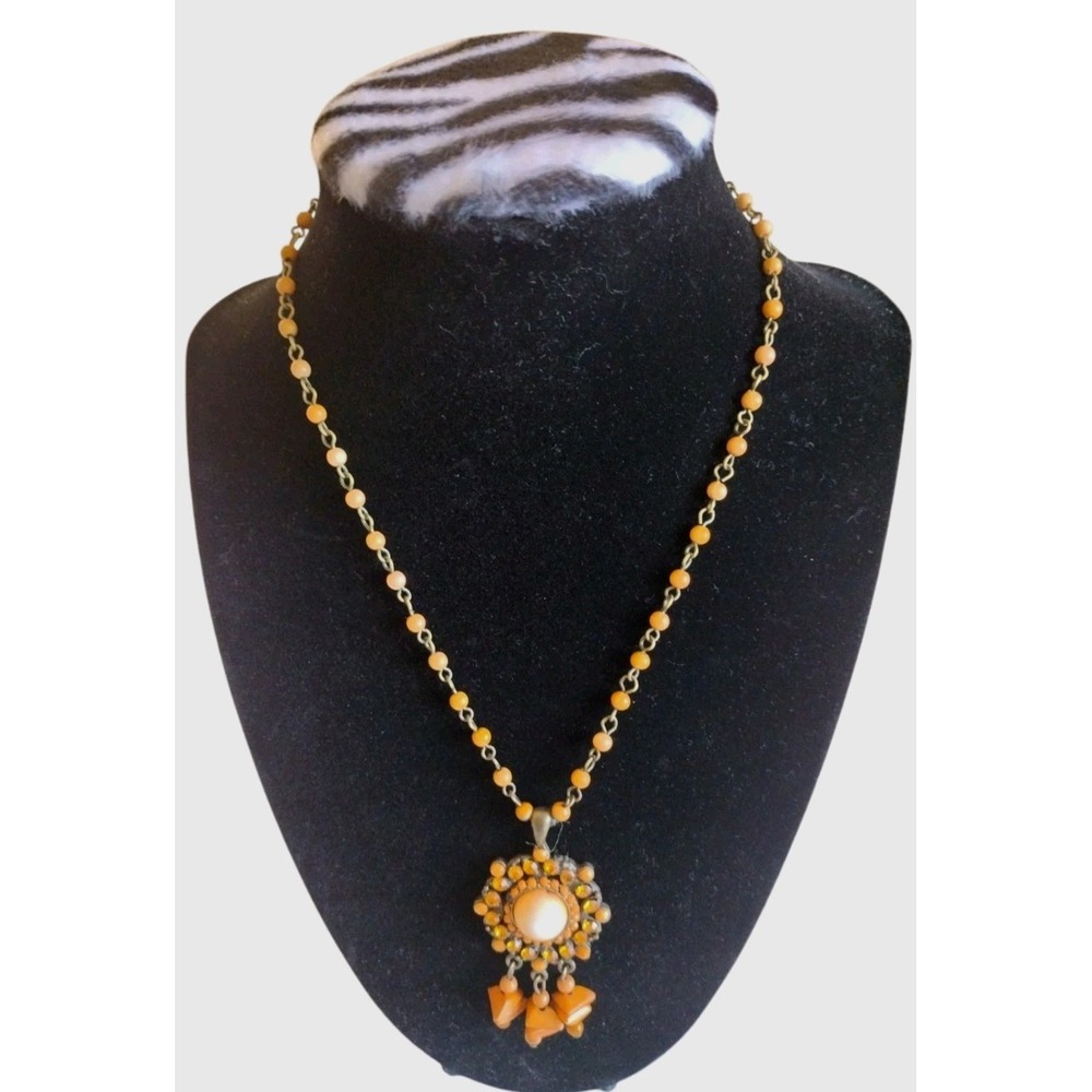 unbranded necklace woman medium length wood rhinestone metal Bohemian